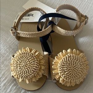 Janie & Jack Beige Woven Flower Sandals